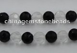 CNC86 15.5 inches 8mm carved round matte white crystal & black agate beads