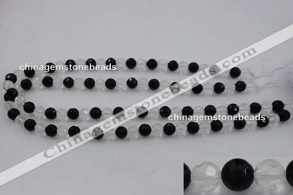 CNC86 15.5 inches 8mm carved round matte white crystal & black agate beads