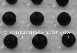 CNC87 15.5 inches 10mm carved round matte white crystal & black agate beads