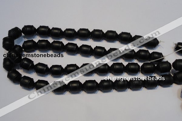 CNE17 15.5 inches 12*16mm barrel black stone needle beads wholesale