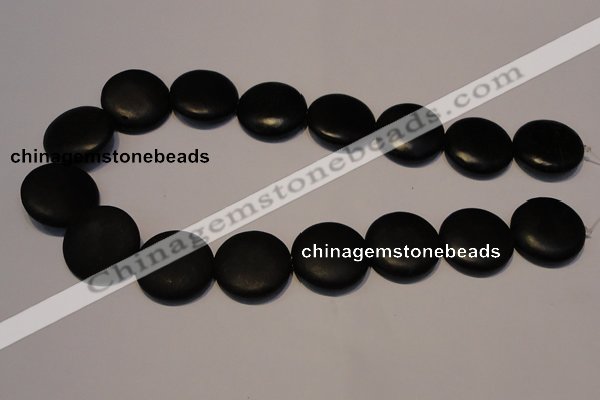 CNE19 15.5 inches 20mm flat round black stone needle beads wholesale