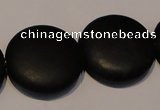 CNE20 15.5 inches 25mm flat round black stone needle beads wholesale