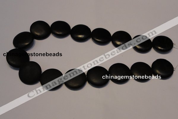 CNE20 15.5 inches 25mm flat round black stone needle beads wholesale