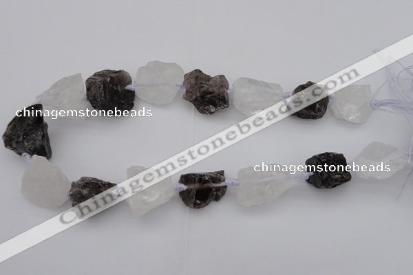 CNG1007 15.5 inches 15*25mm - 25*30mm nuggets white & smoky quartz beads