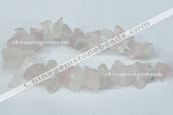 CNG1310 15*22mm – 16*35mm nuggets white crystal & rose quartz beads