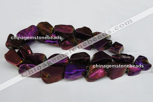 CNG1323 15.5 inches 15*30mm – 25*35mm nuggets plated quartz beads