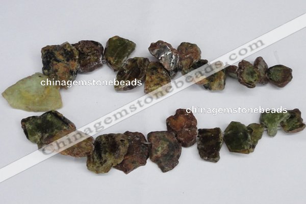 CNG1430 Top drilled 20*25mm - 30*40mm freeform green garnet beads