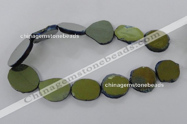 CNG1502 15.5 inches 22*25mm - 30*35mm freeform plated agate beads