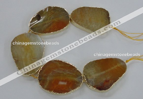 CNG1620 8 inches 35*50mm - 45*55mm freeform agate beads with brass setting