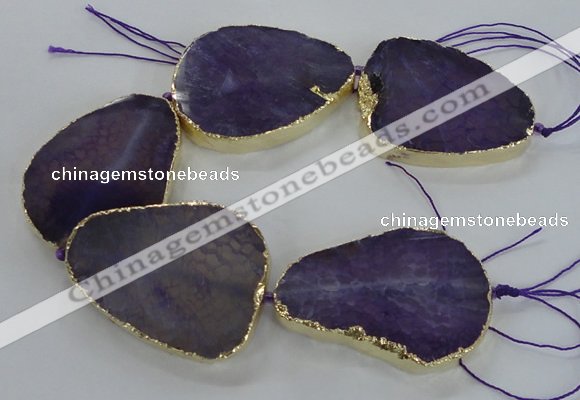 CNG1622 8 inches 35*50mm - 45*55mm freeform agate beads with brass setting