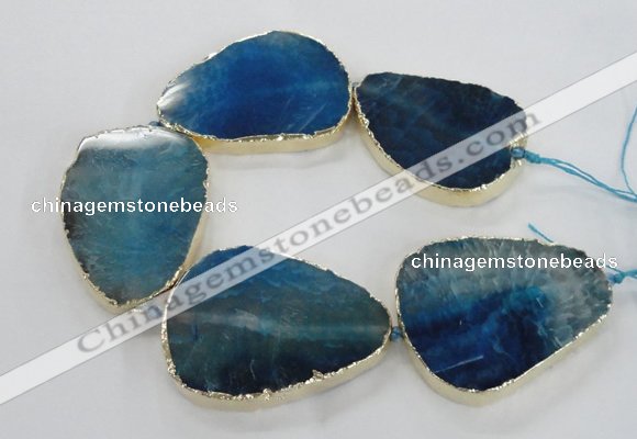 CNG1623 8 inches 35*50mm - 45*55mm freeform agate beads with brass setting