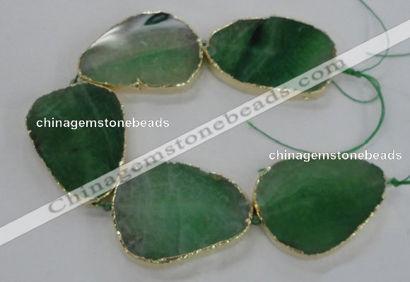 CNG1624 8 inches 35*50mm - 45*55mm freeform agate beads with brass setting