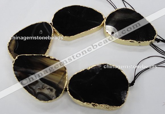 CNG1625 8 inches 40*50mm - 50*60mm freeform agate beads with brass setting