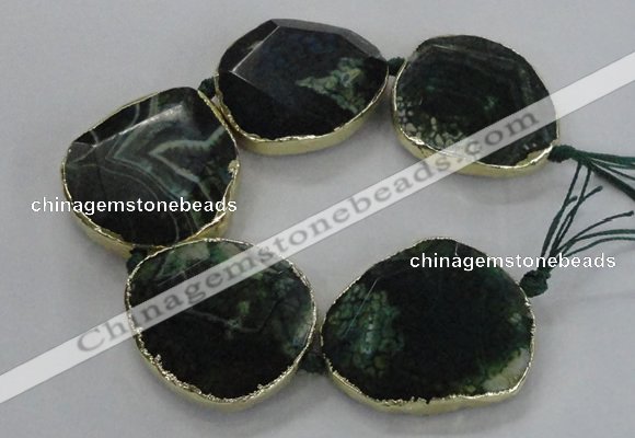 CNG1626 8 inches 40*45mm - 45*50mm freeform agate beads with brass setting