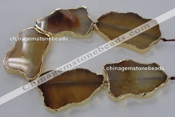 CNG1650 8 inches 35*50mm - 45*65mm freeform agate beads with brass setting