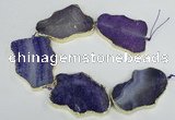 CNG1688 8 inches 35*50mm - 45*65mm freeform agate beads with brass setting