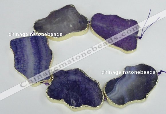 CNG1688 8 inches 35*50mm - 45*65mm freeform agate beads with brass setting