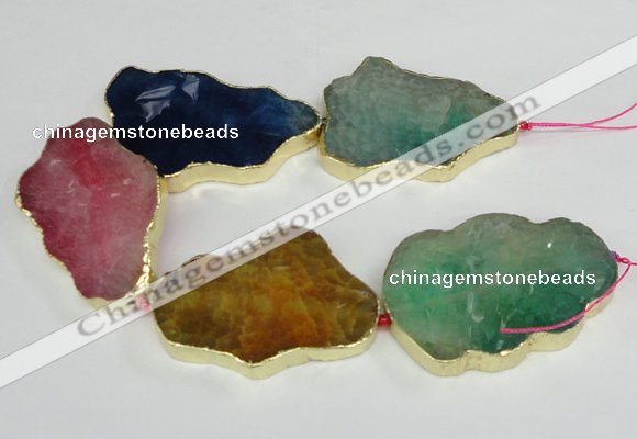 CNG1690 8 inches 35*50mm - 45*65mm freeform agate beads with brass setting