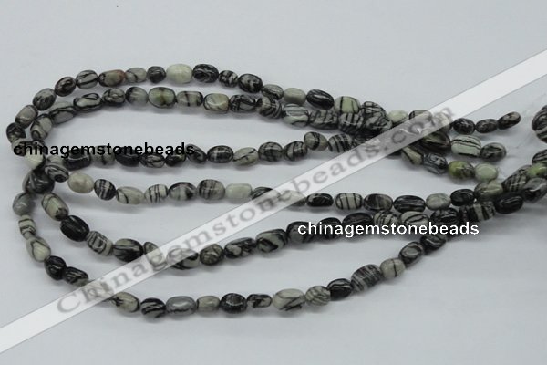 CNG211 15.5 inches 6*8mm nuggets black water jasper beads