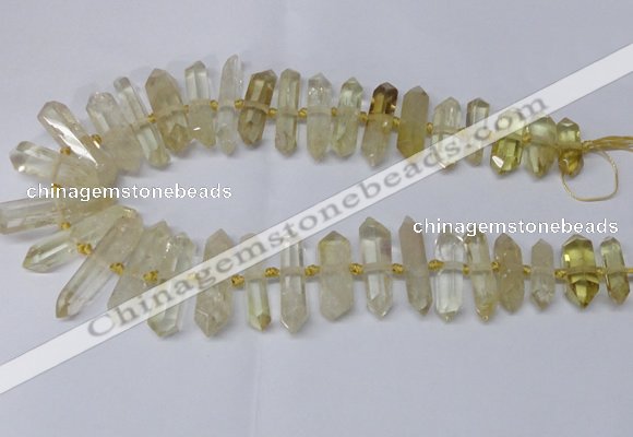 CNG2150 15.5 inches 8*25mm - 10*40mm faceted nuggets lemon quartz beads