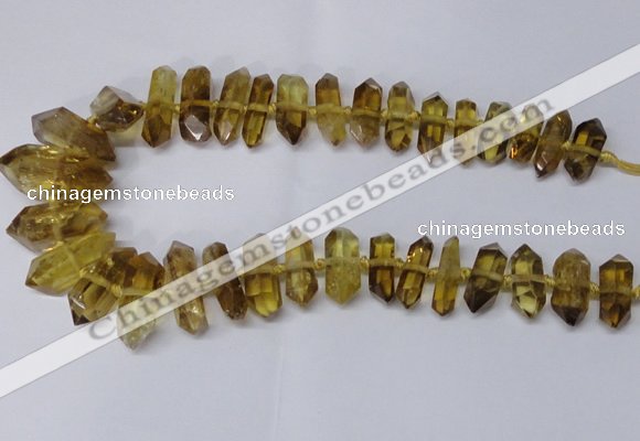 CNG2154 15.5 inches 10*25mm - 15*40mm faceted nuggets lemon quartz beads