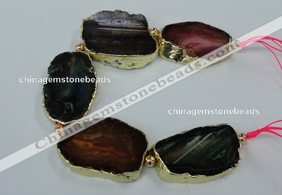 CNG2175 8 inches 30*40mm - 35*45mm freeform agate beads with brass setting