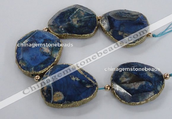 CNG2182 8 inches 40*45mm - 45*50mm freeform agate beads with brass setting