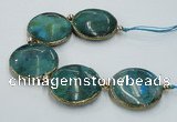 CNG2195 7.5 inches 35mm flat round agate beads with brass setting