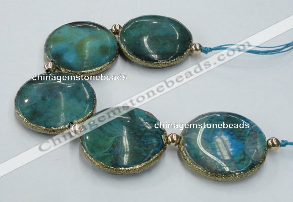 CNG2195 7.5 inches 35mm flat round agate beads with brass setting