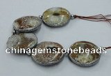CNG2303 7.5 inches 35mm flat round agate beads with brass setting
