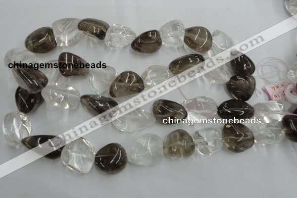 CNG238 15.5 inches 15*22mm nuggets smoky quartz & crystal beads