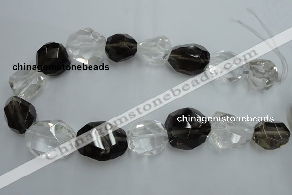 CNG239 18*25mm - 25*30mm faceted nuggets smoky quartz & crystal beads