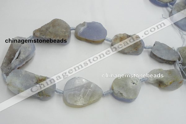 CNG243 18*28mm - 28*45mm faceted nuggets blue chalcedony beads