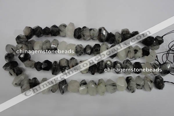 CNG2716 10*14mm - 13*18mm faceted nuggets black rutilated quartz beads