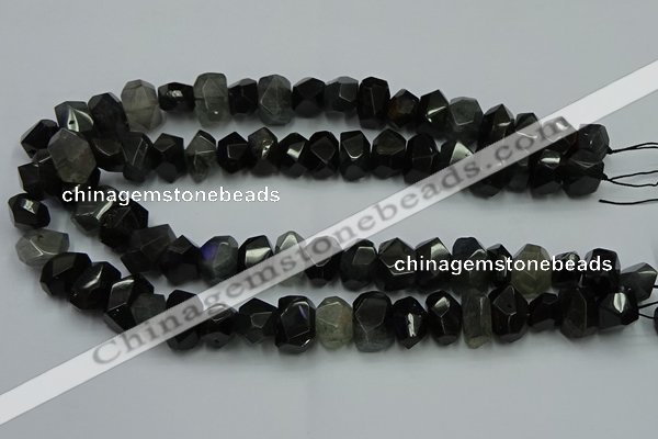 CNG2718 10*14mm - 13*18mm faceted nuggets black rabbit hair beads