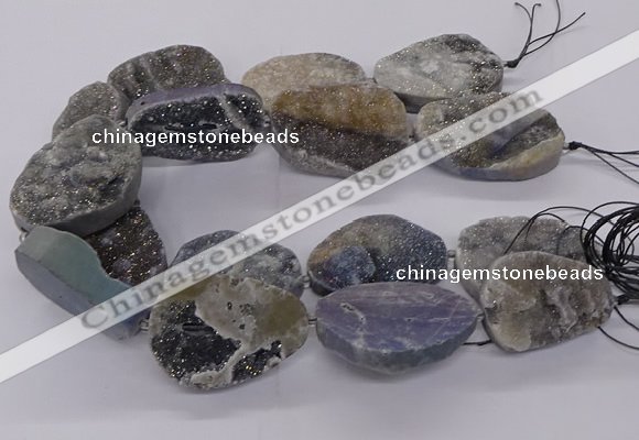 CNG3195 15.5 inches 30*40mm - 35*50mm freeform plated druzy agate beads