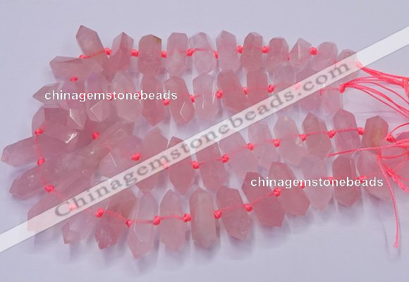 CNG3201 10*25mm - 12*45mm faceted nuggets rose quartz beads