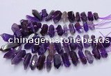 CNG3202 15.5 inches 10*25mm - 12*45mm faceted nuggets amethyst beads