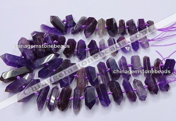 CNG3202 15.5 inches 10*25mm - 12*45mm faceted nuggets amethyst beads