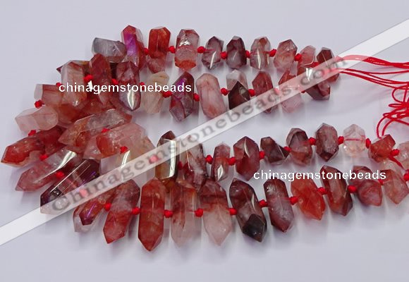 CNG3204 10*25mm - 12*45mm faceted nuggets pink quartz beads