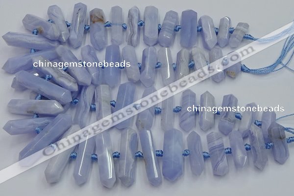 CNG3209 15.5 inches 10*25mm - 12*45mm faceted nuggets blue lace agate beads