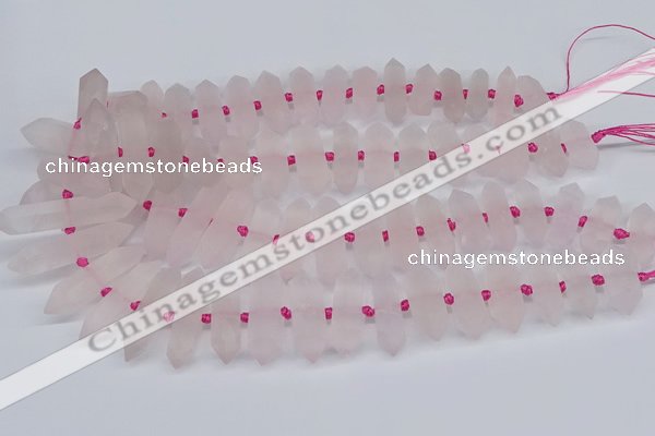 CNG3215 10*25mm - 12*50mm faceted nuggets matte rose quartz beads