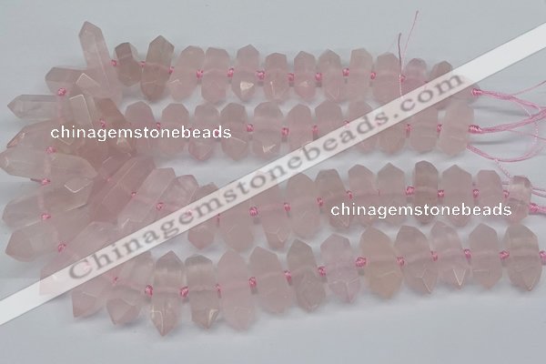 CNG3216 10*25mm - 12*50mm faceted nuggets rose quartz beads