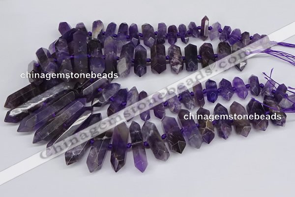 CNG3218 15.5 inches 10*25mm - 12*50mm faceted nuggets amethyst beads