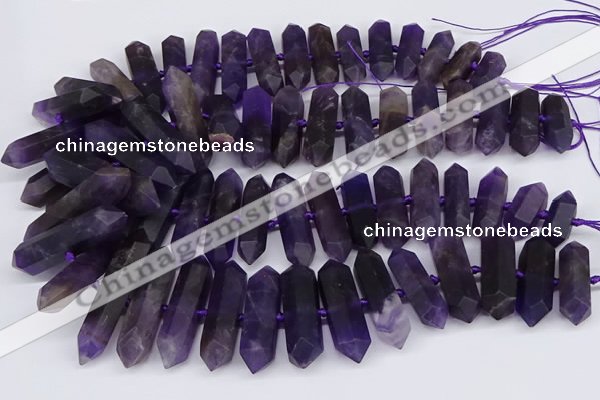 CNG3219 15.5 inches 10*25mm - 12*50mm faceted nuggets matte amethyst beads