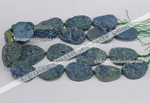 CNG3277 22*30mm - 30*40mm freeform plated druzy agate beads