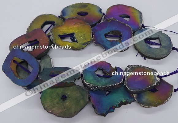 CNG3297 40*45mm - 45*55mm freeform plated druzy agate beads