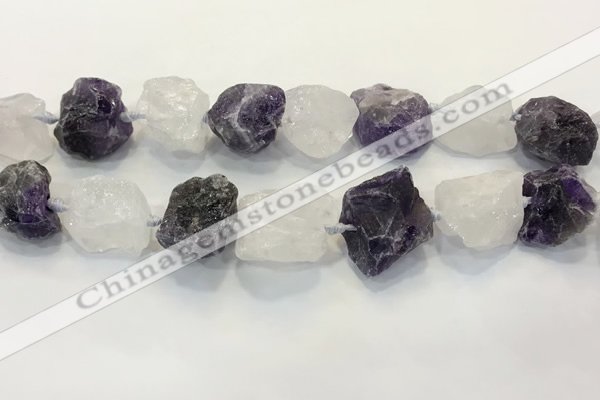 CNG3571 18*20mm - 25*30mm nuggets rough white crystal & amethyst beads