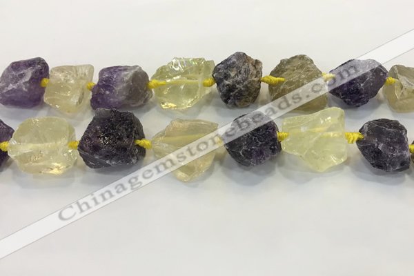 CNG3576 18*20mm - 25*30mm nuggets rough amethyst & lemon quartz beads