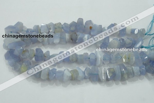 CNG368 15.5 inches 10*20mm faceted nuggets blue chalcedony beads